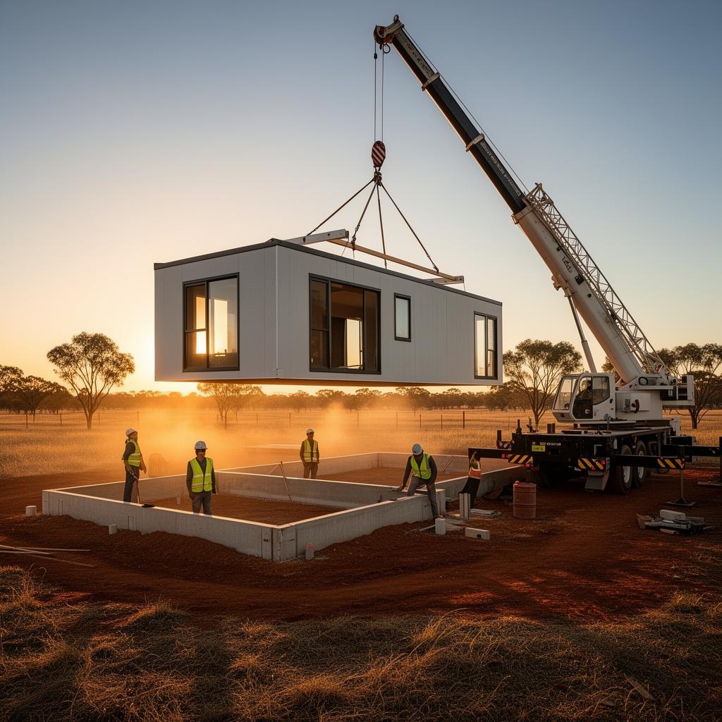 Modular home being installed